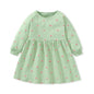 Floral Princess Collar Buttons Long Sleeve Dress green