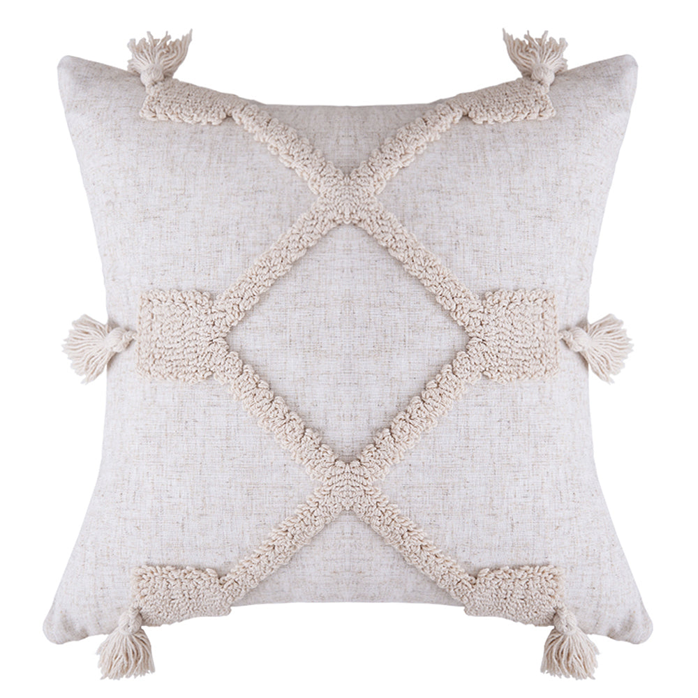 Cotton Macrame Pillow Case Woven Tufted Throw Pillow Cover With Tassel