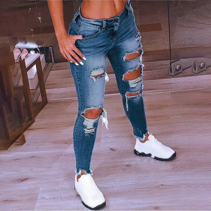 Womens Street Style Ripped Jeans - B Blue M - Women's Fashion - Women's Clothing - Bottoms - Jeans