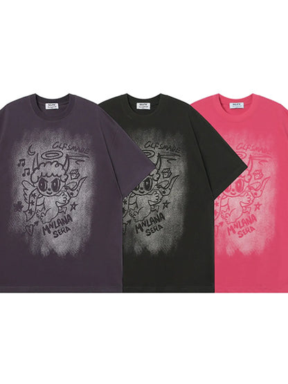 Men's Cartoon Character Graphic Oversized T-Shirt - - T-Shirt