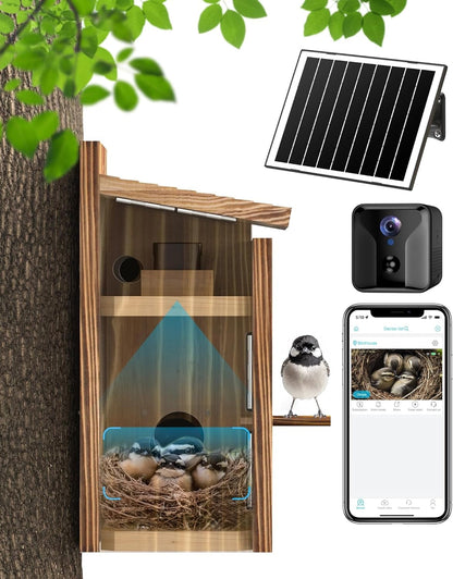 Bird House Camera Solar WiFi 2K HD Smart Birdhouse Motion Detection - Solar Powered Medium - Birdhouses