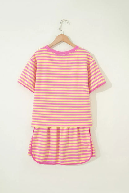 Striped Round Neck Tee and Shorts Casual Set- Shopimist- {{Product type}}