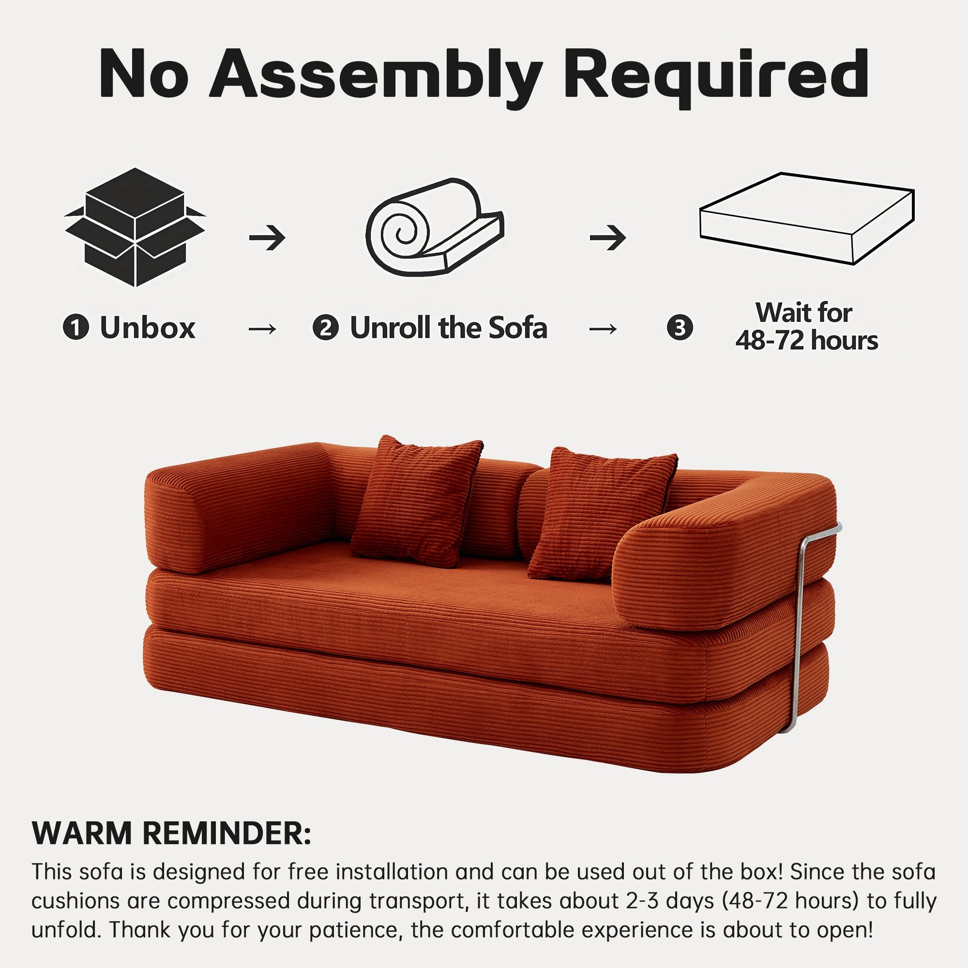 Sofa Bed Convertible 5-in-1 Corduroy Red Floor Steel Frame 74.8 In- NIKKI CASA- {{Product type}}