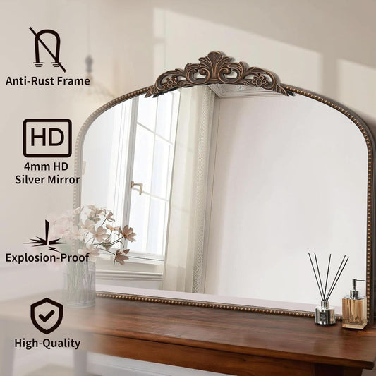 Bronze Vintage Baroque Mirror 40 By 30 Inch Arch Wall Mount - - Mirror