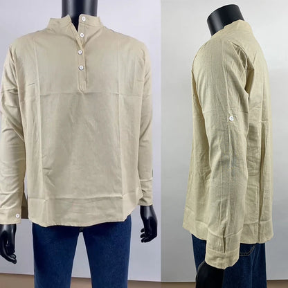 Men's Casual Blouse Shirt Loose Tops Long Sleeve Slim Fit Linen Shirts