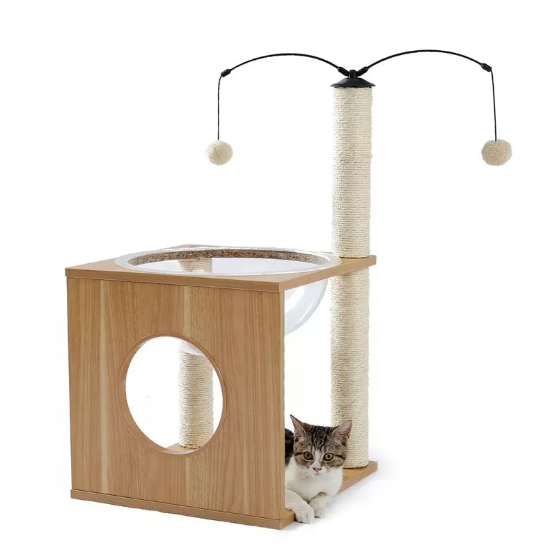 Wood Cat Tree House Tower Sisal Scratching Post Space Capsule