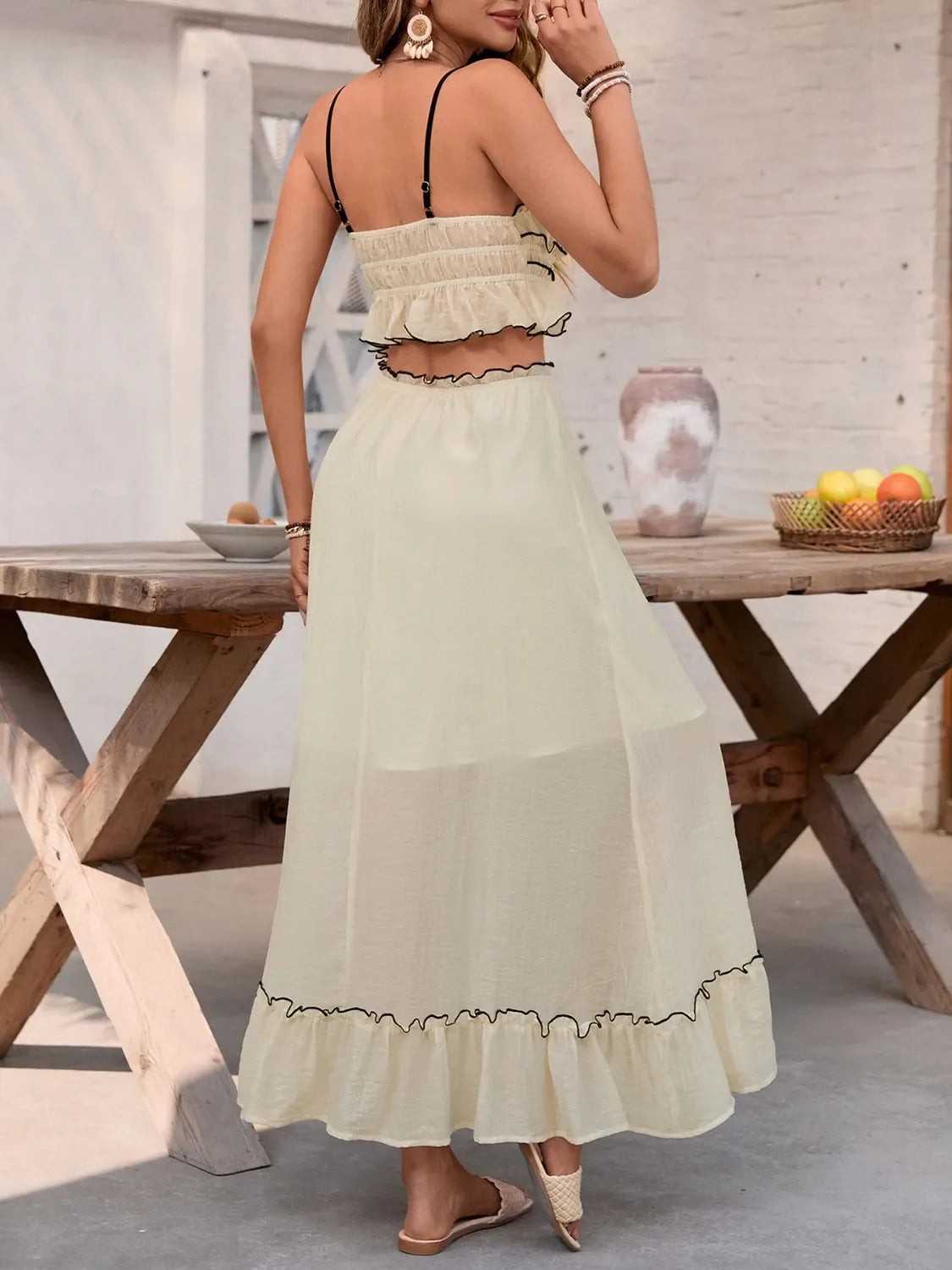 Contrast Trim Scoop Neck Cami and Skirt Set - -