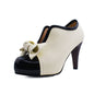 Womens Color Block High Heels with Bow Design - Beige 36 - heels