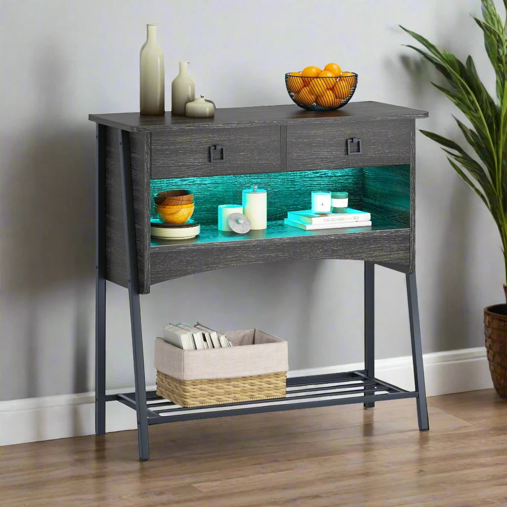 Console Table With Storage Drawers and Shelf