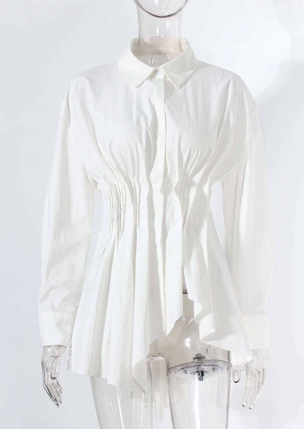 Polo Shirts Hollow Cotton Blouse Long Sleeve Loose Tops White Shirt