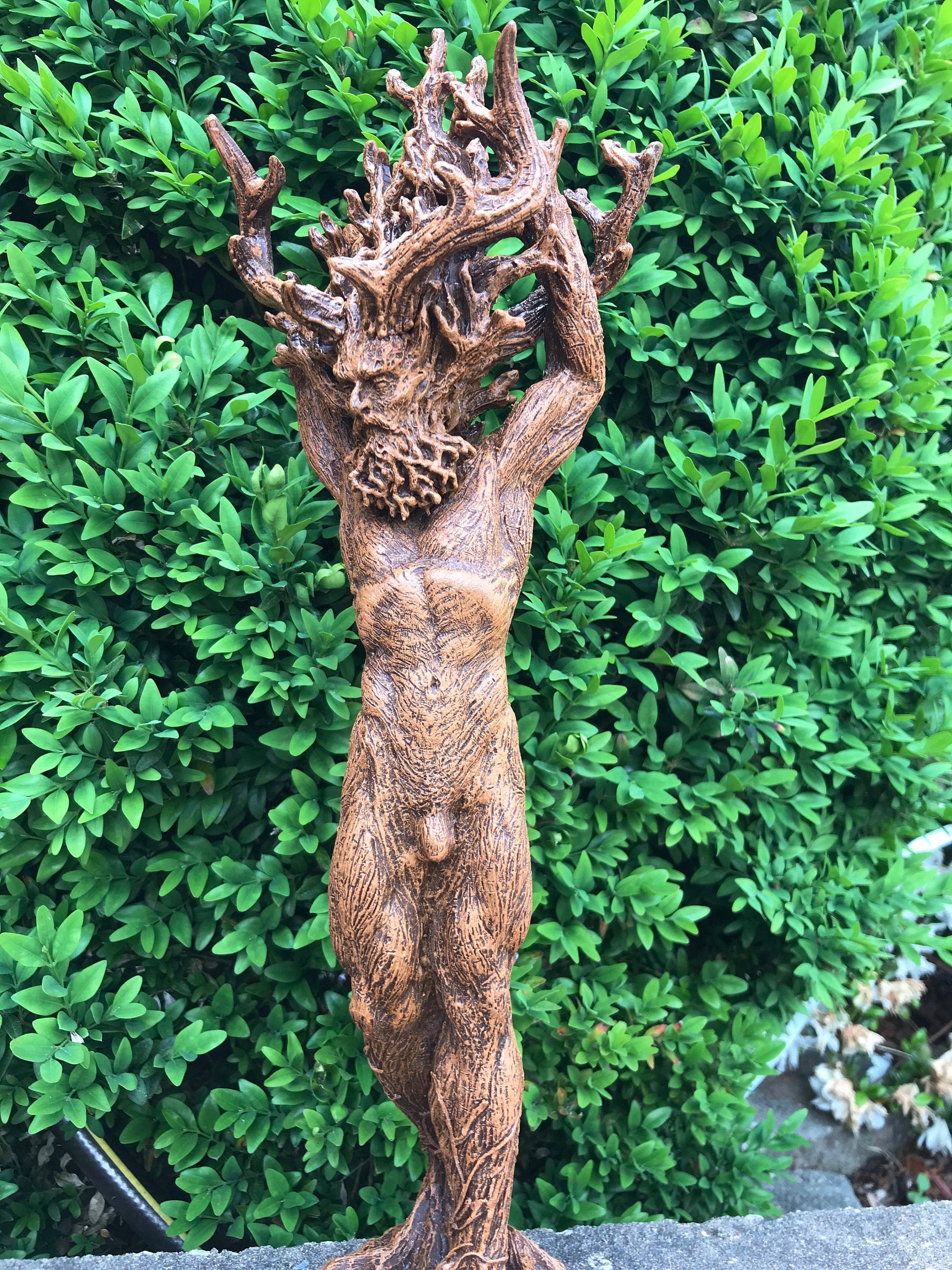 Green Man/ Cernunnos Hand Painted Resin Sculpture | Mythical Forest Creature Figurine | 15” Woodland God Altar Statue for Nature Lovers - -