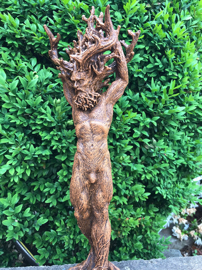 Green Man/ Cernunnos Hand Painted Resin Sculpture | Mythical Forest Creature Figurine | 15” Woodland God Altar Statue for Nature Lovers - -