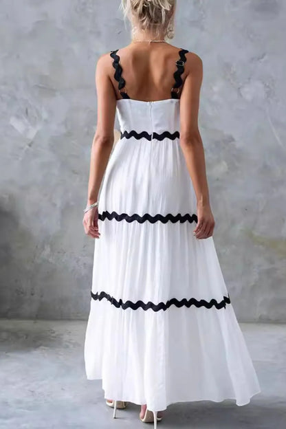 Tiered Maxi Dress with Scalloped Trim - -