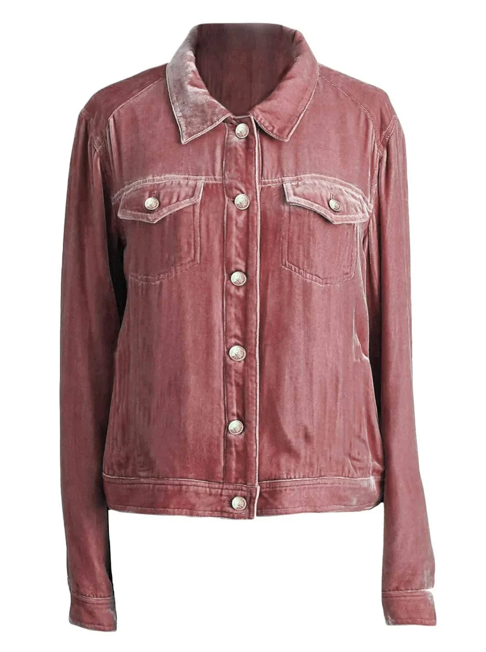 Button Up Long Sleeve Jacket with Chest Pockets - -