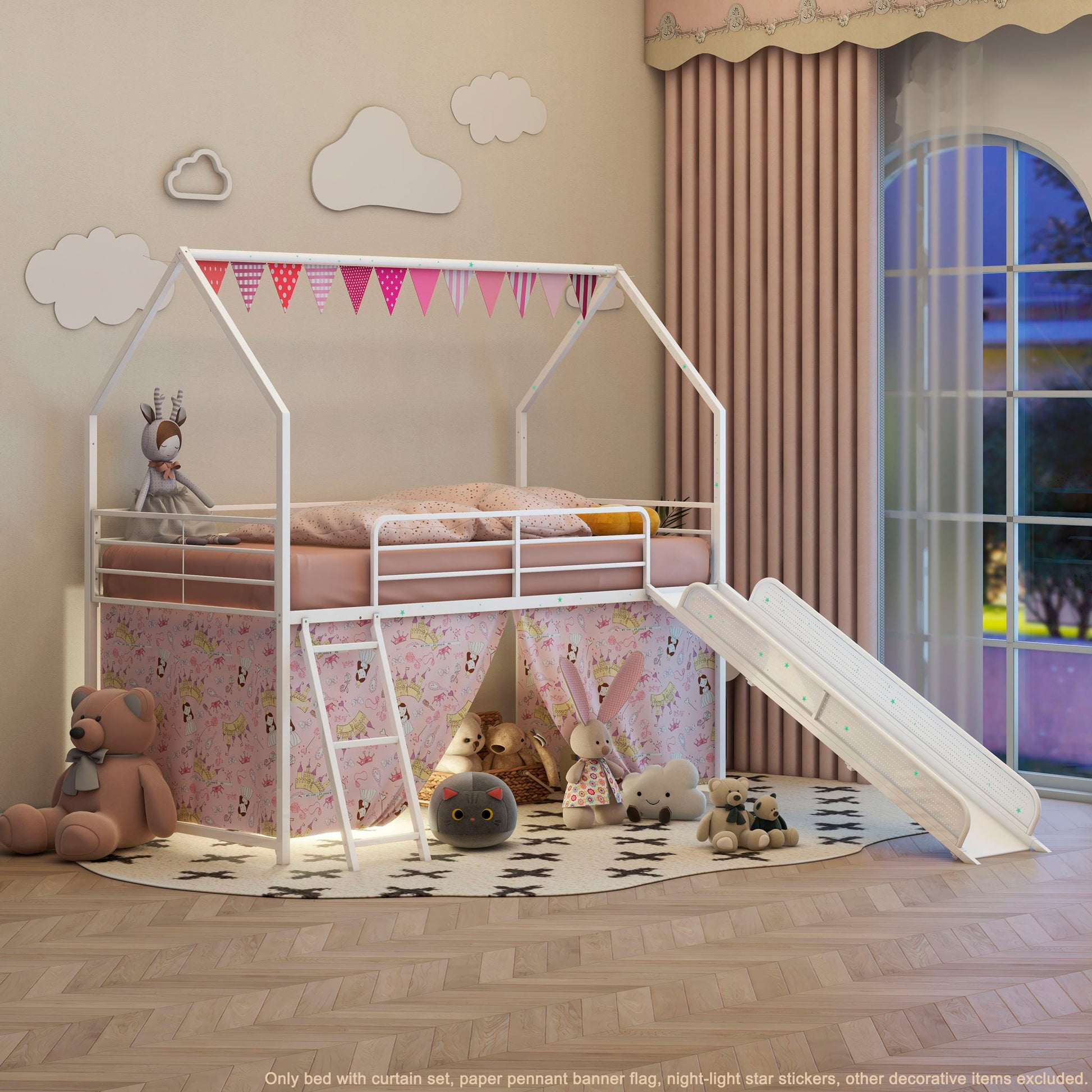 Jack - House Loft Bed With Slide And Curtain Set- HouseOfZazla- {{Product type}}