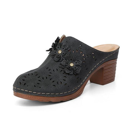 Womens PU Leather Round Head Slip-On Clogs Shoes - Black 37 - Shoes