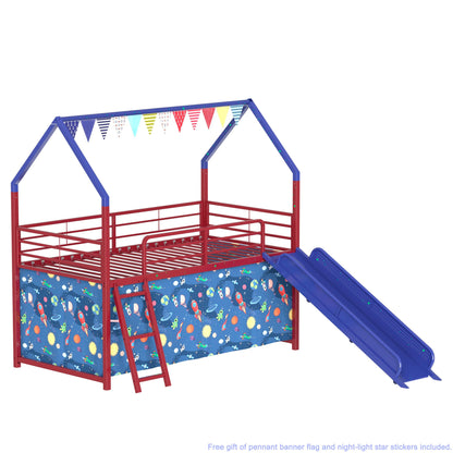 Jack - House Loft Bed With Slide And Curtain Set- HouseOfZazla- {{Product type}}
