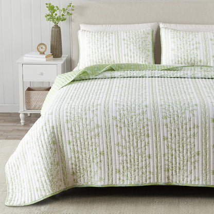 Floral Dream Twin XL Quilt & Shams Set - 02 - Green Floral Vines Twin Twin XL - blanket set