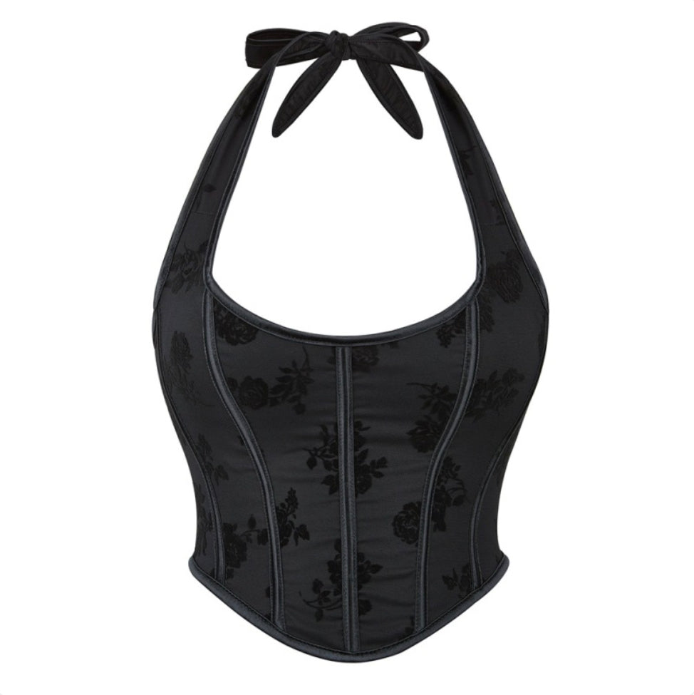 Womens Breathable Mesh Halter Body Shaping Top - Black L - halter top