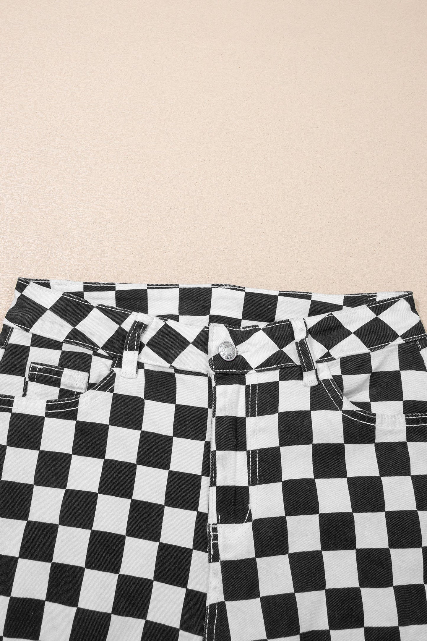 Checker Distressed Raw Edge Cropped Jeans- Pretty Bash- {{Product type}}