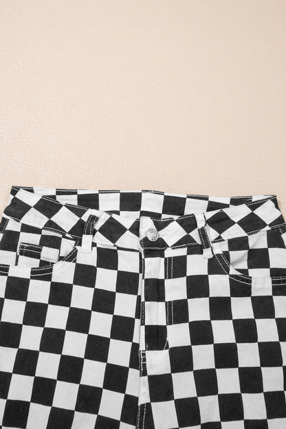 Checker Distressed Raw Edge Cropped Jeans- Pretty Bash- {{Product type}}