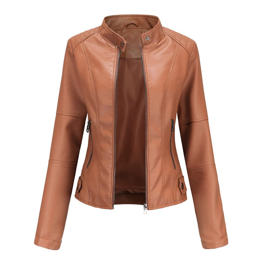 CHIC SLEEK Womens Faux Leather Bomber Jacket - Camel Small - jacket