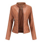 CHIC SLEEK Womens Faux Leather Bomber Jacket - Camel Small - jacket