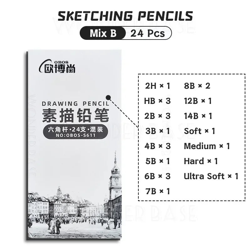 Boxed 2H HB B 2B 4B 6B 8B 12B 14B Graphite Mixed Sketching Pencils Kia Day Design