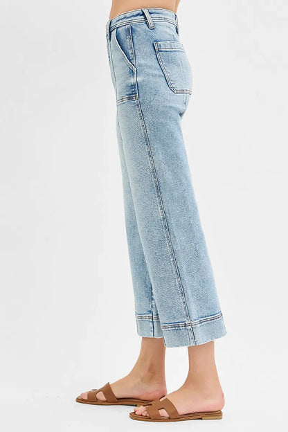 RISEN High Rise Crop Wide Front Seam Detailed Jeans - - jeans