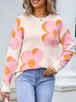 Angel Wings Flower Round Neck Long Sleeve Sweater - Ivory -