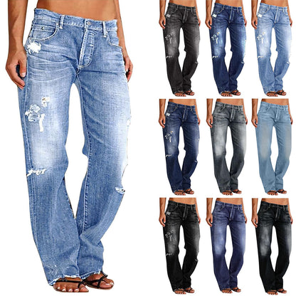 Chic Ripped Wide-Leg Jeans for Women - A-light Blue X-Large - Women's Fashion - Women's Clothing - Bottoms - Jeans