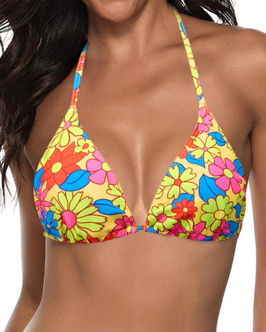 Tempt Me Floral Halter Bikini Top - - bikini top