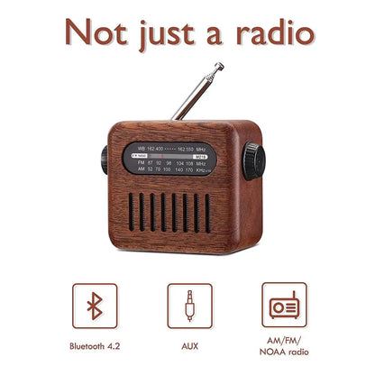 Wireless Portable BT Vintage Antique Wooden AM FM WB Radio With TF Card Slot