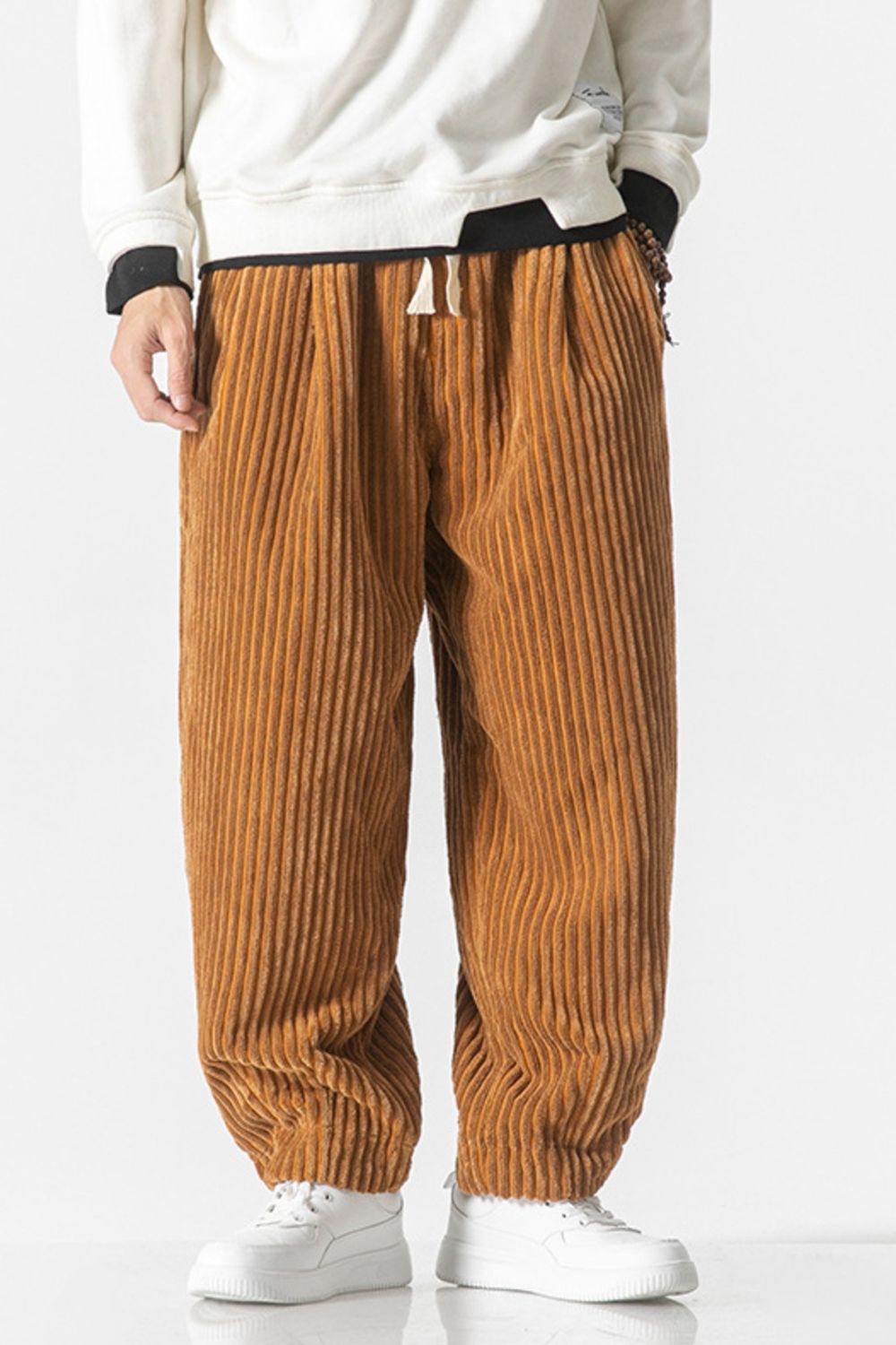 Men's Plus Size Corduroy Wide Leg Casual Pants - Orange -