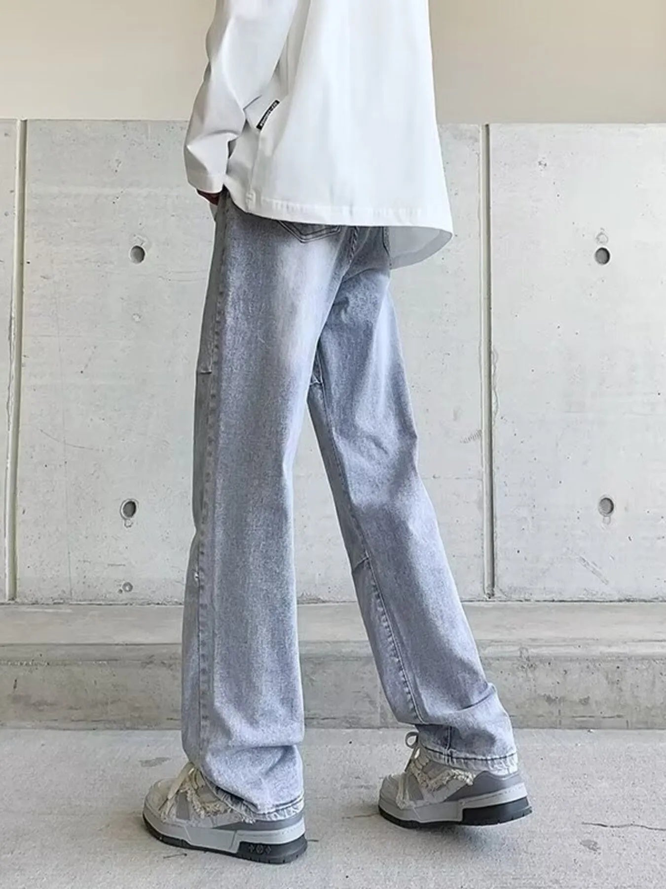 Men's Plus Size Vintage Wash Wide Leg Jeans - -