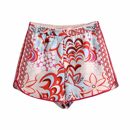 Retro Style Printed High Waist Stretch Shorts for Women - - shorts