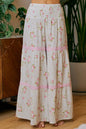 BiBi Rose Printed Gauze Trim Detail Smocked Maxi Pants - TAUPE BLUSH -