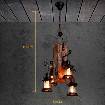 Industrial Vintage Wooden Pendant Lamp Loft Lantern Suspension Lighting Fixture