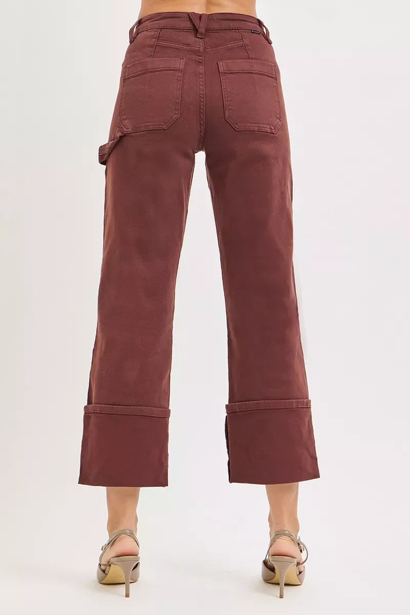 RISEN High Rise Wide Straight Cuffed Patch Jeans - - jeans