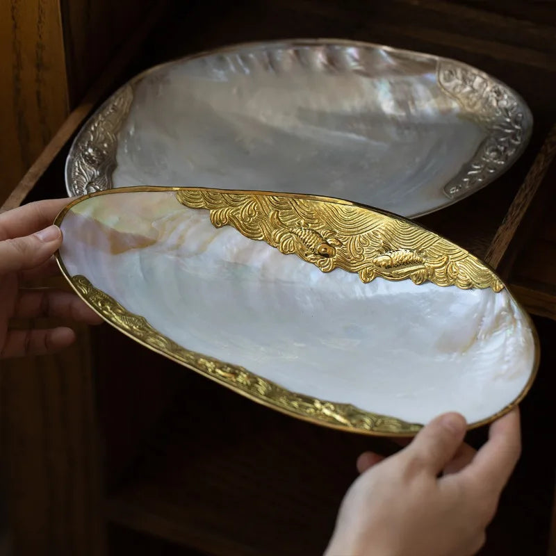 Mother-of-Pearl Shell Jewelry Tray – Luxury Vanity & Display Dish - - Trays