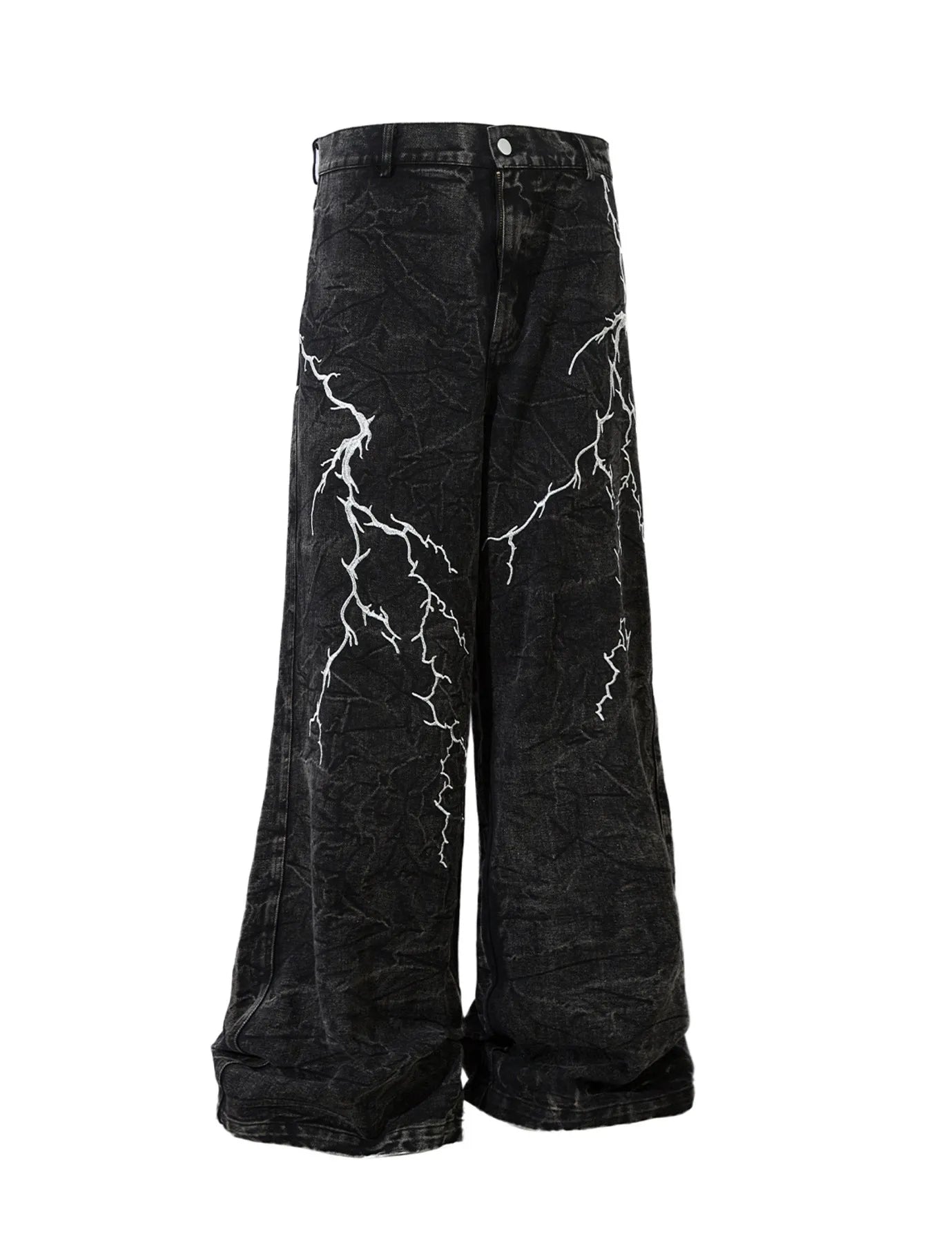 Men's Lightning Pattern Wide Leg Jeans - -