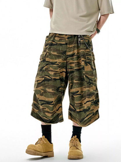 Men's Camo Cargo Culottes Shorts - -