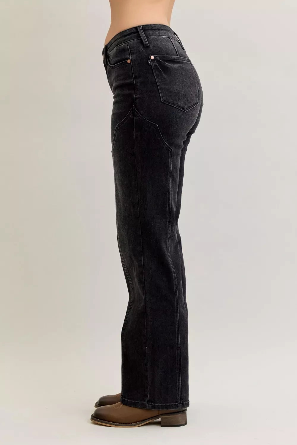 Judy Blue Mid Rise Western Seam Detail Straight Leg Jeans - - jeans