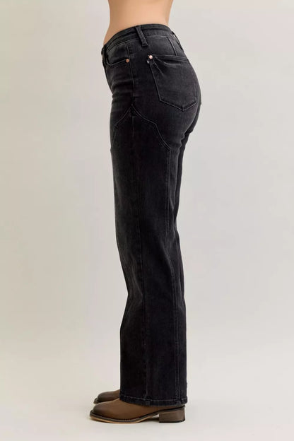 Judy Blue Mid Rise Western Seam Detail Straight Leg Jeans - - jeans