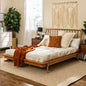 Mid-Century Modern Solid Wood Queen Platform Bed Frame With Spindle Headboard - Caramel - Caramel - bed frame