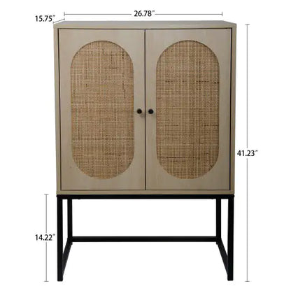 2 Door Rattan High Cabinet Built-in Adjustable Shelf - Kia Day Design