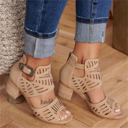 Vintage Hollow Out Sandals Beige 40