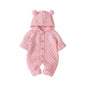 Baby Romper Bear Ear Knit Hooded Jumpsuit Pink 18 Months Old