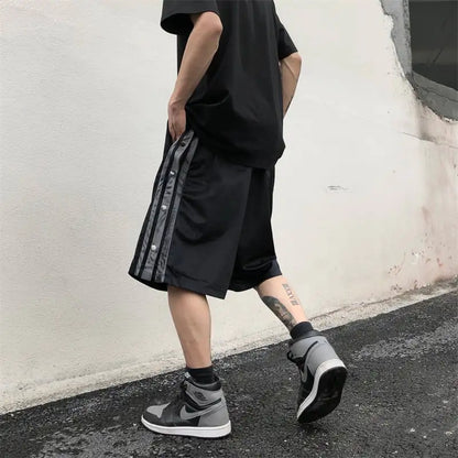 Retro Side Button Casual Five-Part Work Pants - Kia Day Design