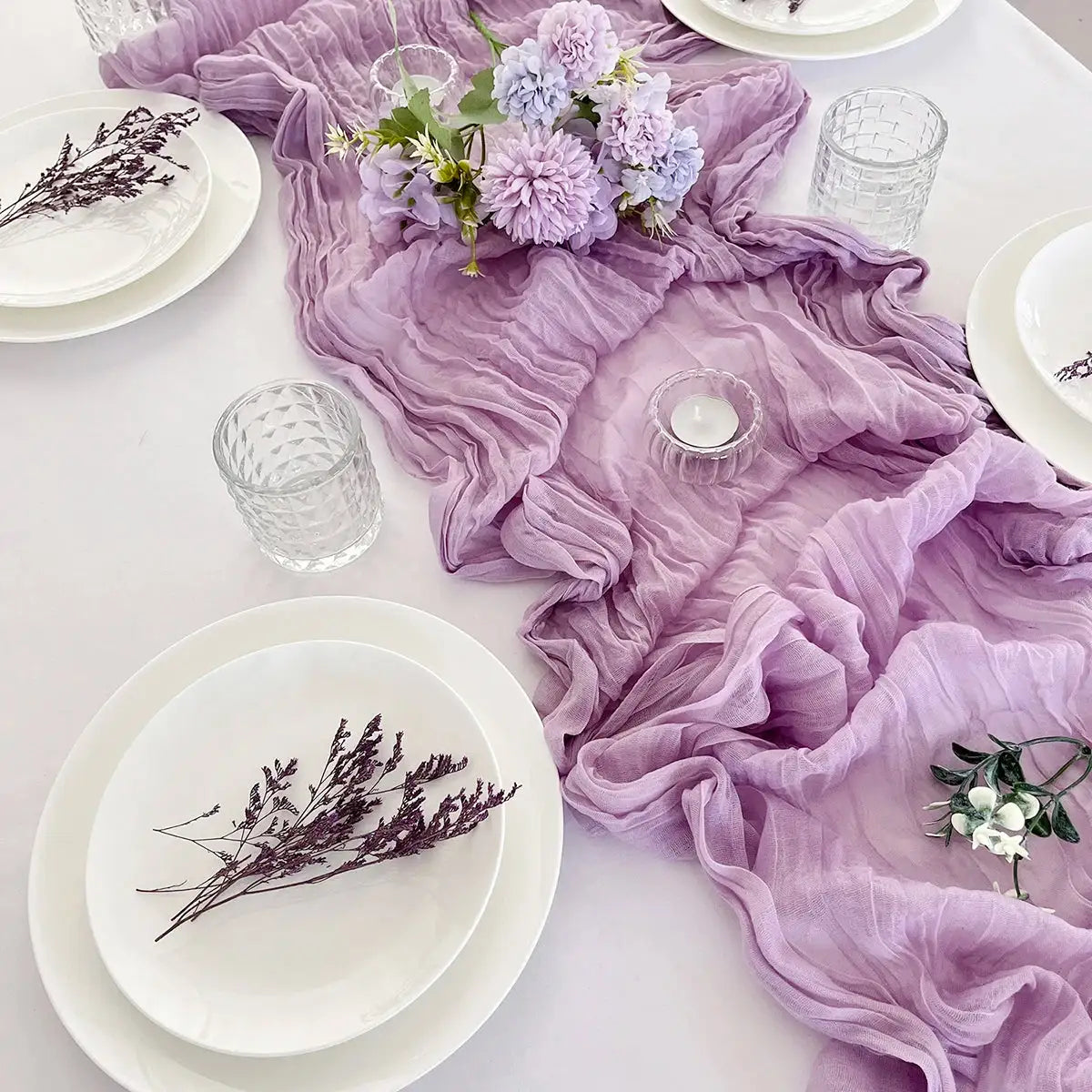 Semi-Sheer Gauze Table Runner Sage Cheesecloth Table Setting